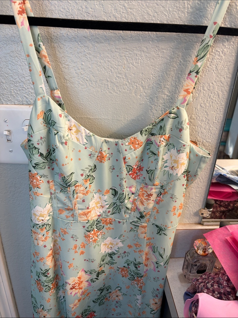 RIHOAS Mint Green Floral Camisole Dress with Peach Accents